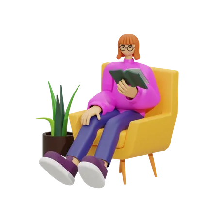 Woman Reading Environment book  3D Illustration