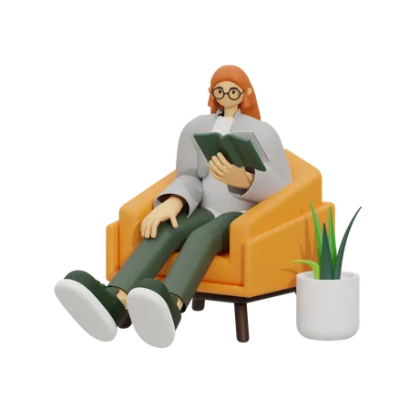 Woman Reading Environment book  3D Illustration