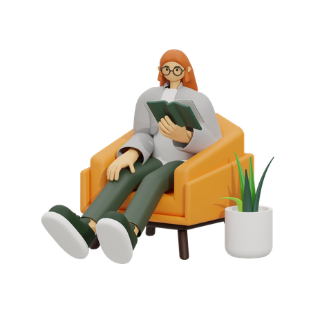 Woman Reading Environment book  3D Illustration
