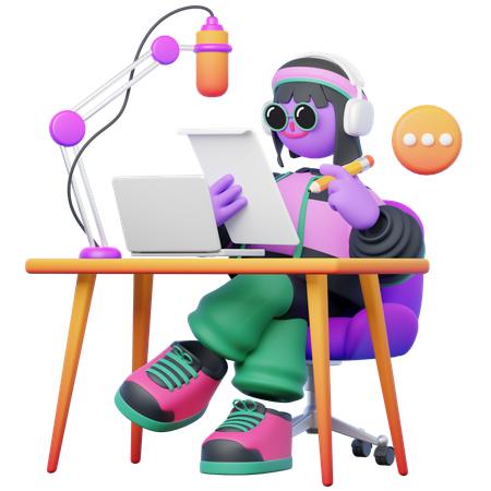 Woman Reading Podcast Script  3D Illustration
