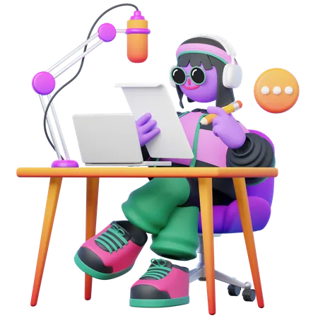 Woman Reading Podcast Script  3D Illustration
