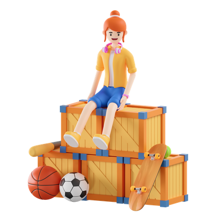 Woman relaxing after skateboarding  3D Icon