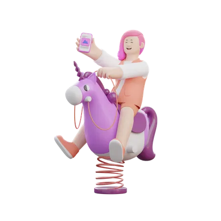 Woman Riding a Unicorn  3D Illustration