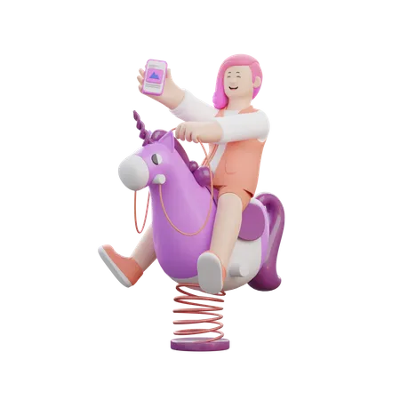 3 D Woman Riding A Unicorn 3D Illustration