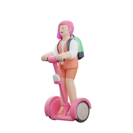 3 D Woman Riding An Electric Scooter 3D Illustration