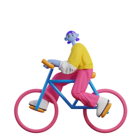 Woman Riding Bicycle  3D Illustration