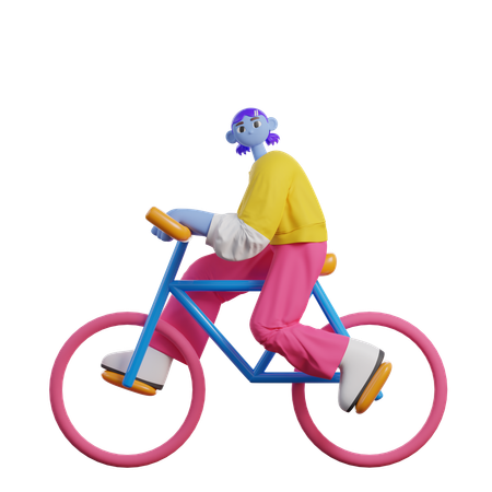 Woman Riding Bicycle  3D Icon