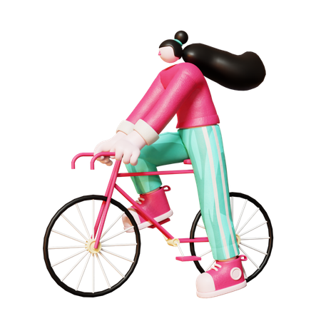 Woman Riding bicycle  3D Illustration