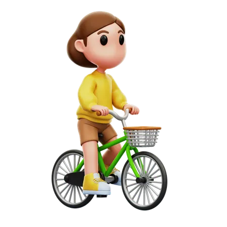 Woman Riding Bicycle  3D Illustration