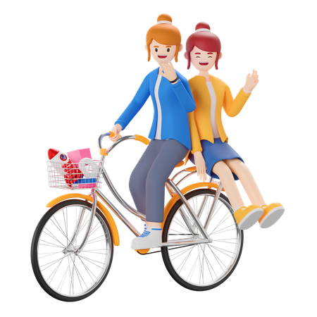 Woman riding bicycle  3D Illustration