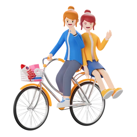 Woman riding bicycle  3D Illustration
