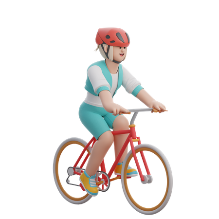 Woman Riding Her Bicycle  3D Illustration