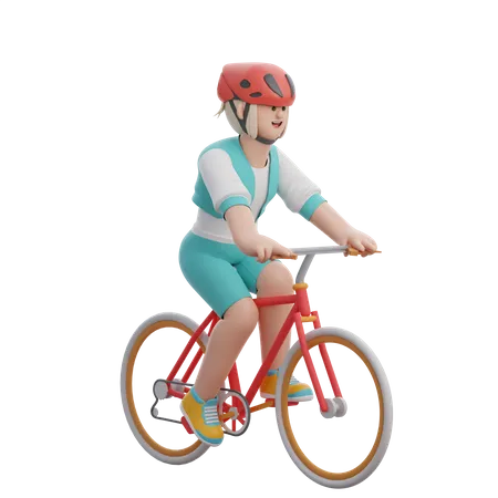 Woman Riding Her Bicycle  3D Illustration