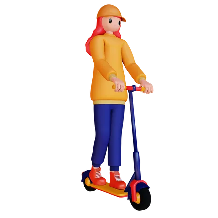 Woman riding scooter  3D Illustration