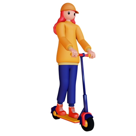 Woman riding scooter 3D Illustration