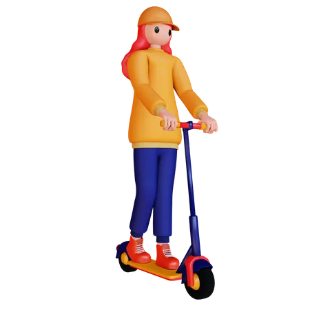 Woman riding scooter 3D Illustration