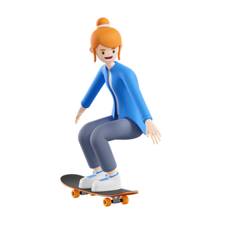 Woman riding skateboard  3D Illustration