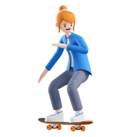 Woman riding skateboard  3D Illustration