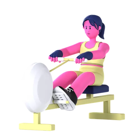 Woman Rowing machine  3D Illustration