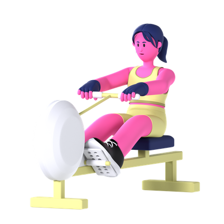 Woman Rowing machine  3D Illustration