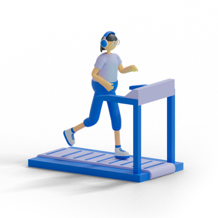 Woman Running On Treadmill  3D Illustration