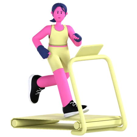 Woman running Treadmill  3D Illustration