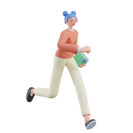Woman running while carrying a Book  3D Illustration