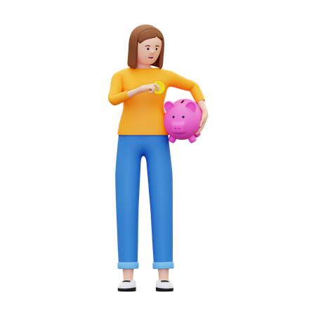 Woman Saving Money  3D Illustration