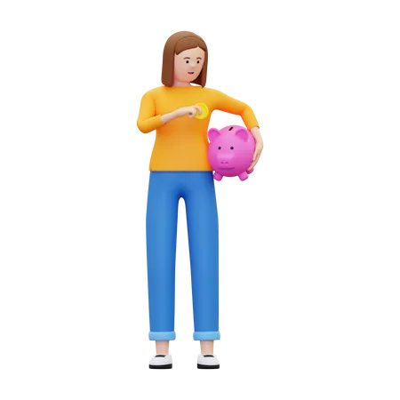 Woman Saving Money  3D Illustration