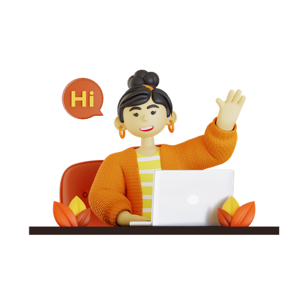 Woman say hi at work  3D Illustration