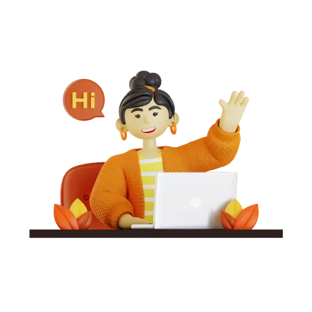 Woman say hi at work  3D Illustration