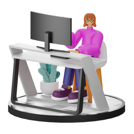Woman Saying Hello at desk  3D Illustration