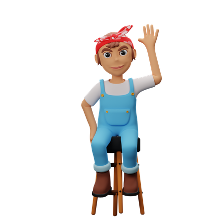 Woman saying hello while sitting on table 3D Illustration
