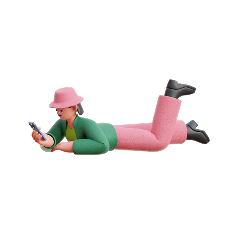 Woman Scroll Social Media While Sleeping 3D Illustration