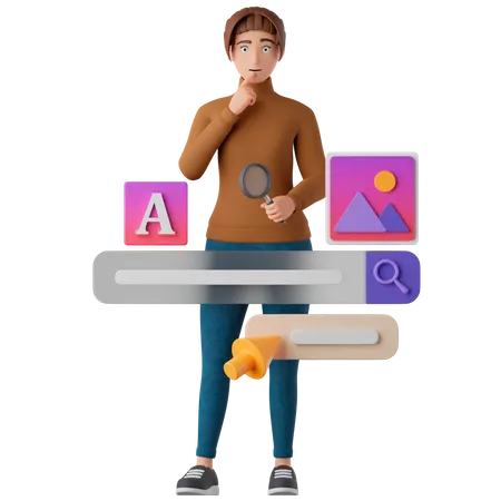 Woman searching online  3D Illustration