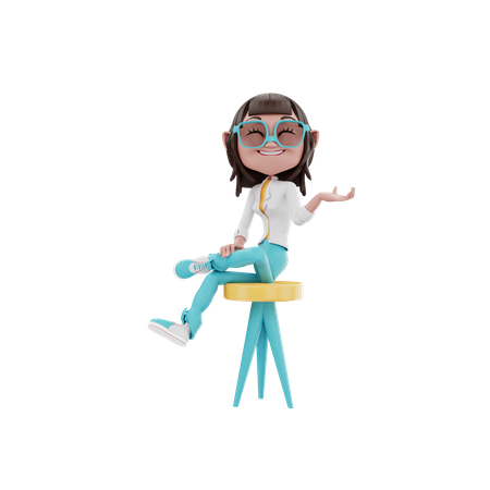 Woman seating on a chair and explain  3D Illustration