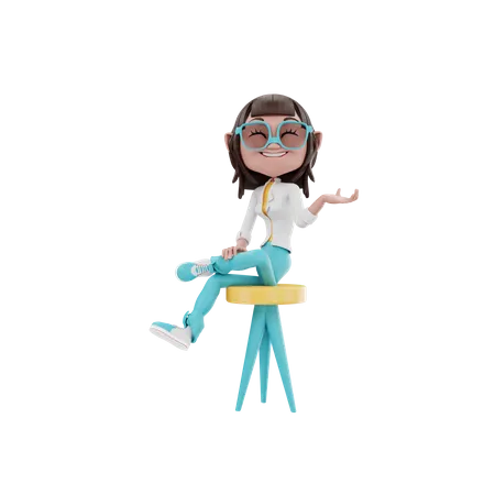 Woman seating on a chair and explain  3D Illustration