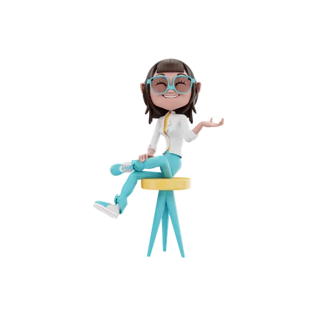 Woman seating on a chair and explain 3D Illustration