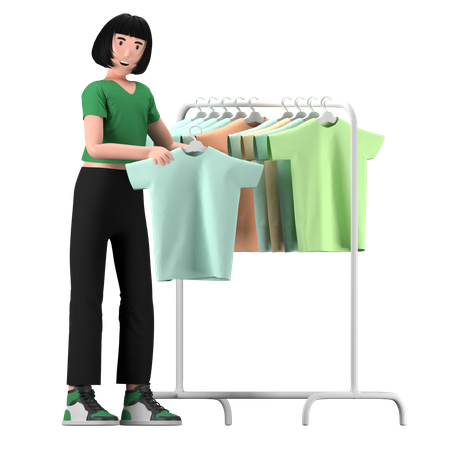 Woman selecting dress at store  3D Icon