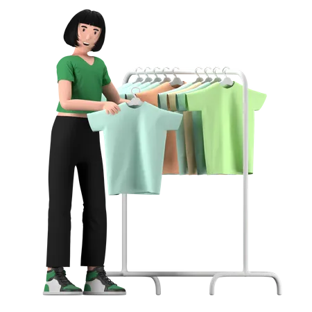 Woman selecting dress at store  3D Illustration