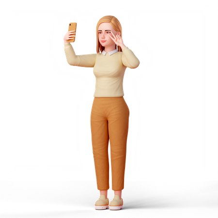 Woman selfie with peace hand near eye  3D Illustration