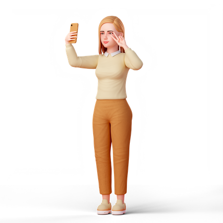 Woman selfie with peace hand near eye  3D Illustration