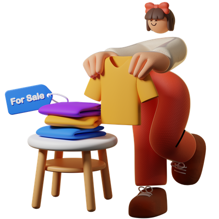 Woman Selling Clothes  3D Illustration