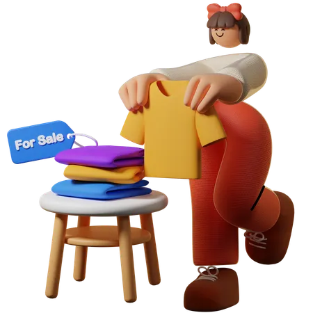 Woman Selling Clothes  3D Illustration