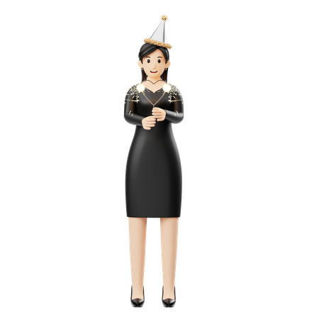 Woman Setting Off Fireworks  3D Illustration