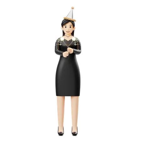 Woman Setting Off Fireworks  3D Illustration