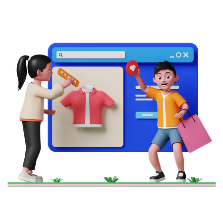 Woman sharing product review on shopping site  3D Illustration