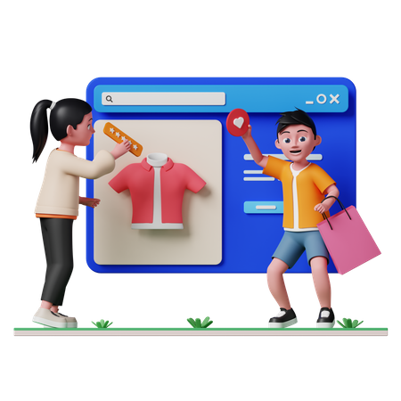 Woman sharing product review on shopping site 3D Illustration