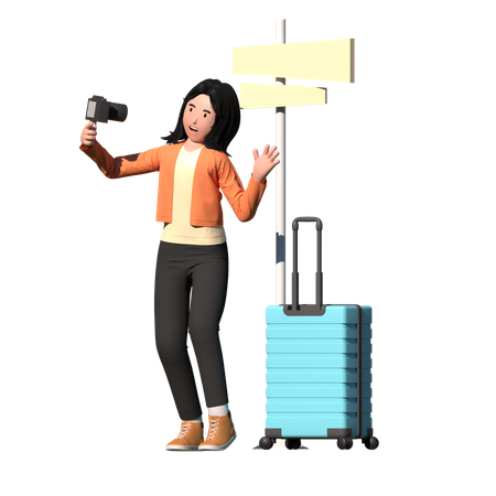 Woman shooting travel vlog  3D Illustration