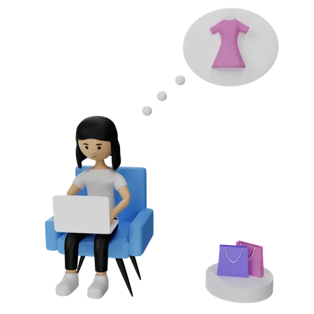 Woman Shopping Clothes  3D Illustration